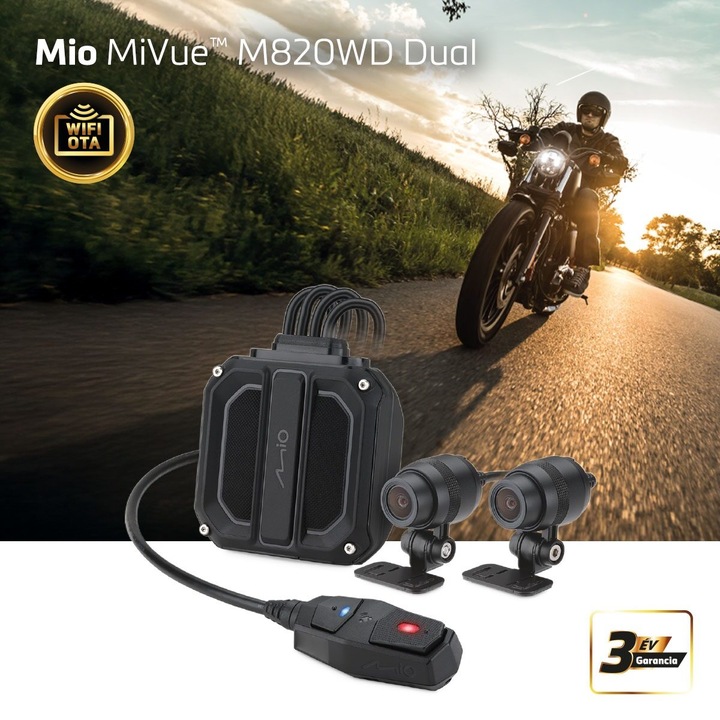 Mio MMiVue M820WD Dual Moto videokamera, Full HD 1080P/60fps, WiFi, Sony STARVIS™ CMOS érzékelő, GPS, IP67 vízálló, fekete