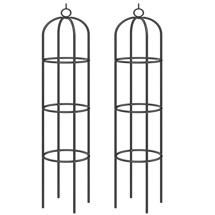 Set 2 suporturi pentru flori de gradina, Gardebruk, Obelisc, 200x40cm, Negru