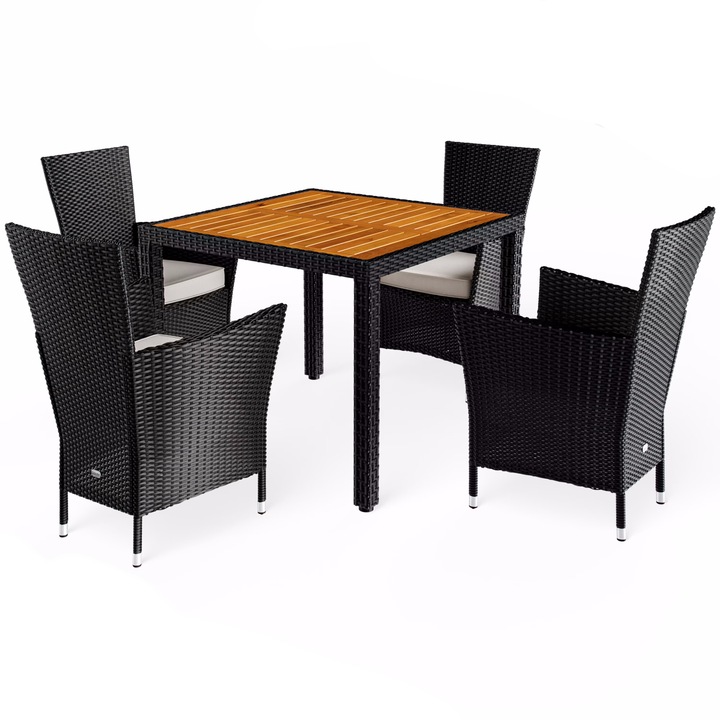 Casaria terasz/kerti szett, 5 részes, asztal 90 x 90 x 75 cm akácfa lappal, 4 szék 58 x 60 x 88 cm poliészter párnákkal