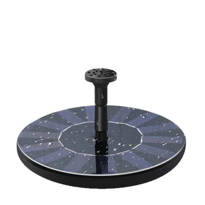 Fantana arteziana rotunda pentru gradina, Ray of Light, cu incarcare solara, automata, pompa de apa inclusa, 3 moduri de pulverizare, rezistenta la apa IP65, din PVC, 16 cm, Negru