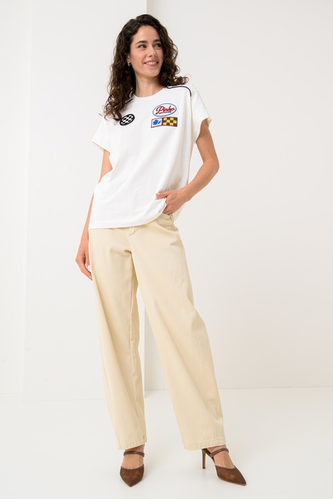 Pinko, Тениска с бродерии, Черен/Мръснобял, 2XS