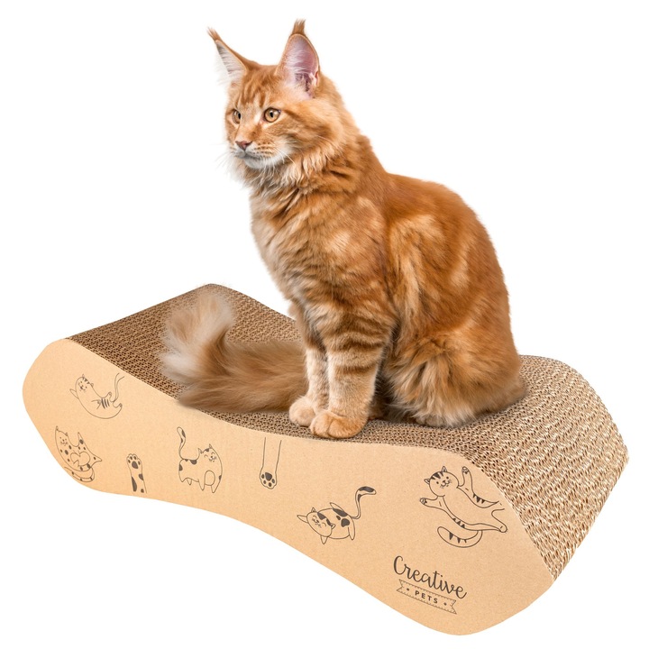Kaparófa, Creative Pets, felnőtt macskáknak, 57 x 21 x 16 cm, két oldalon, természetes karton, macskatartozékok, tartós, mobil macskakaparó, játékok
