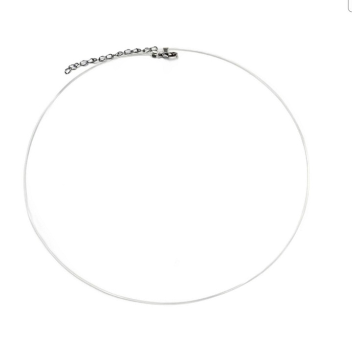 Colier cu fir transparent de silicon, simplu fara pandantiv, cu acesorii argintii si lantisor de inox pentru reglaj