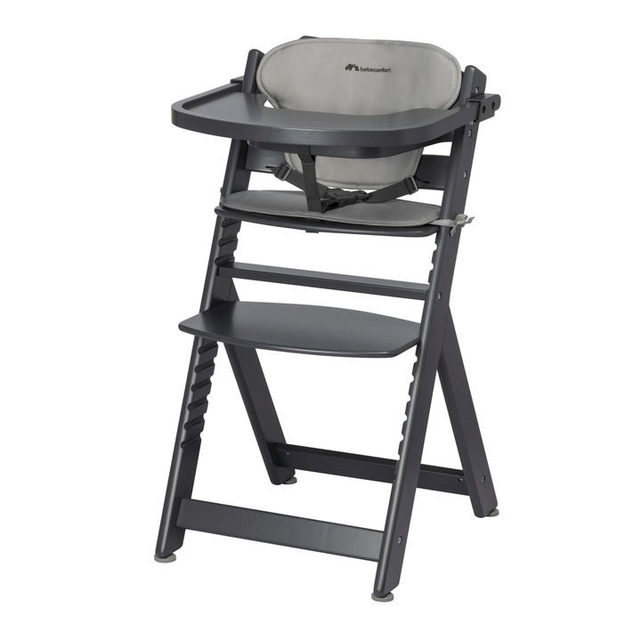 Scaun De Masa Bebe Confort Timba, 2-In-1, Lemn, Cu Perna Comfort, 6 luni - 10 ani, Graphite, Gri Grafit