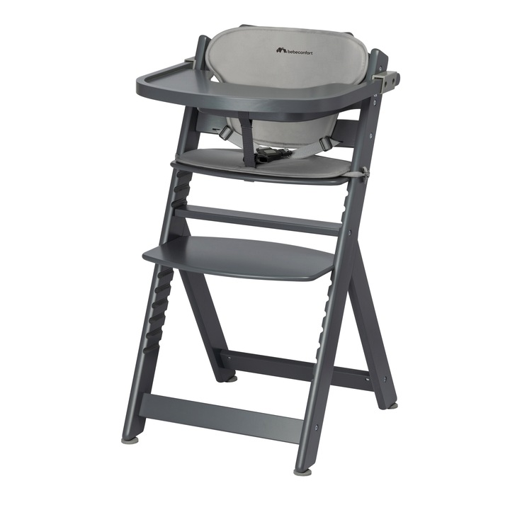 Scaun De Masa Bebe Confort Timba, 2-In-1, Lemn, Cu Perna Comfort, 6 luni - 10 ani, Gray Mist, Gri