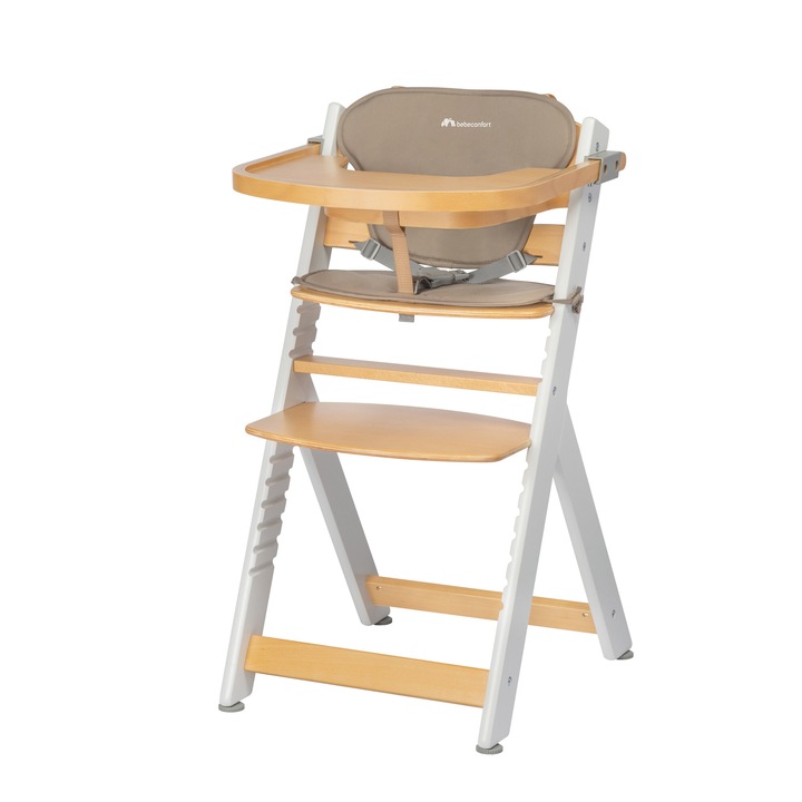 Scaun De Masa Bebe Confort Timba, 2-In-1, Lemn, Cu Perna Comfort, 6 luni - 10 ani, Light Wood, Maro-Alb