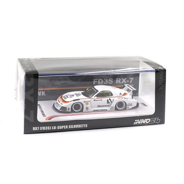 Macheta Auto Inno64 1/64 Mazda RX7 (FD3S) LB Super Silhouette, white/orange/black
