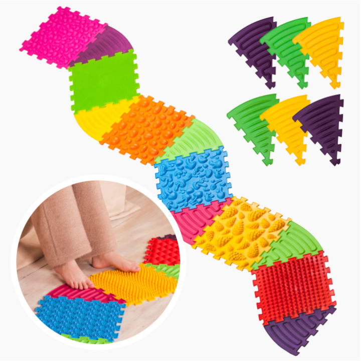 Mata senzoriala pentru masajul picioarelor "Puzzle Mix" - 12 elemente (6 piese + 6 triunghiuri)