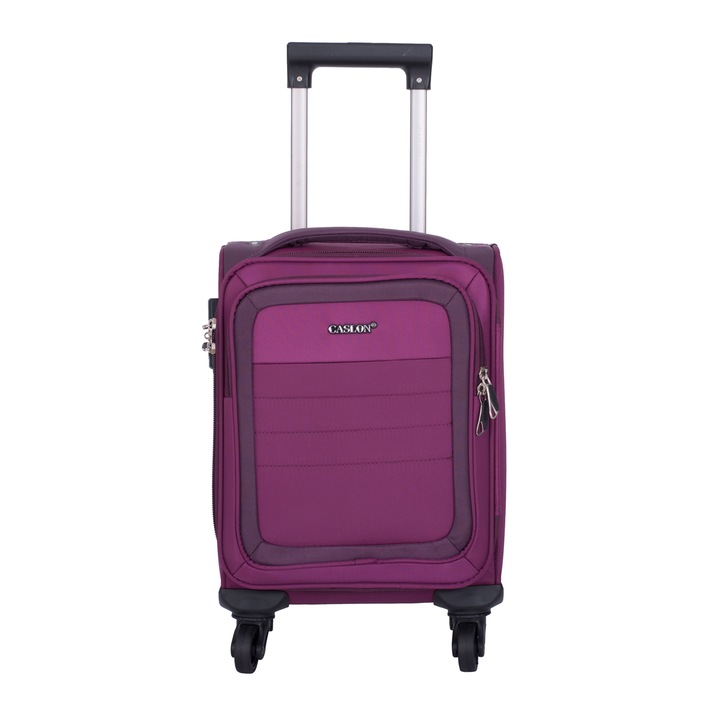Troler cabina avion Wizz Air, 40x30x20 cm, 4 roti cu rotatie 360° detasabile, Textil, Flexibil si rezistent, Mov intens, 7005, CASLON ®