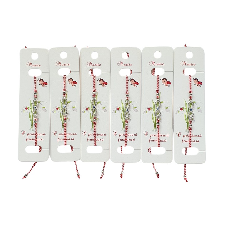 Set 6 Martisoare bratara cu accesoriu metalic, pe snur reglabil, model P1155