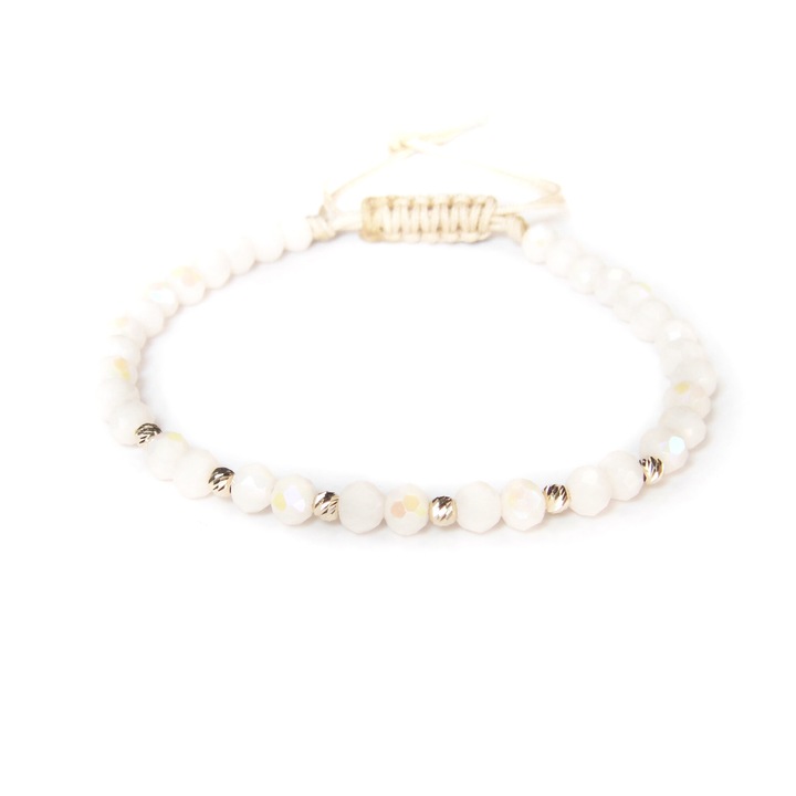 Bratara reglabila cu cristale ivory si 6 bile aur 14k