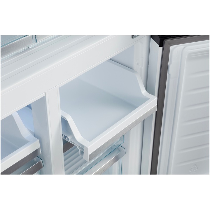 Frigider side-by-side Tesla RM5600FSNWE, 567 l, Total No Frost, , Clasa E, Compresor Inverter, LED touch screen, H 183 cm, Sticla Alba