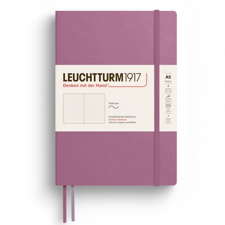 Caiet A5 Punctat Coperta Flexibila, Dusty Rose, Leuchtturm