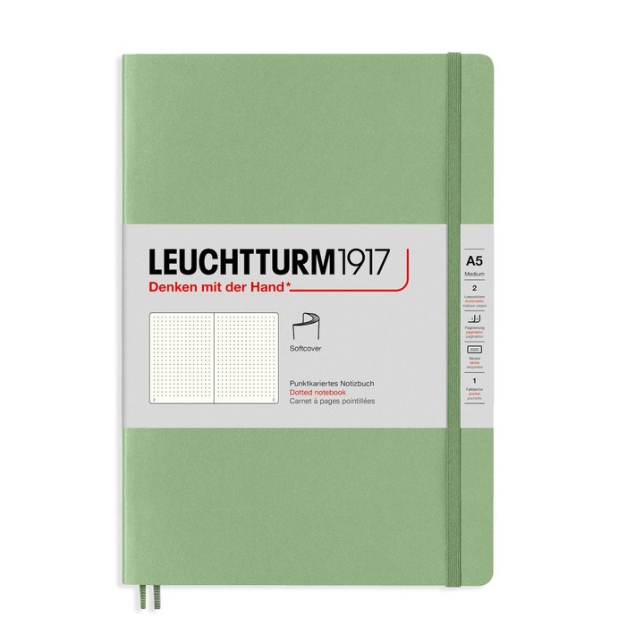 Caiet A5 Punctat Coperta Flexibila, Verde Pastel, Leuchtturm