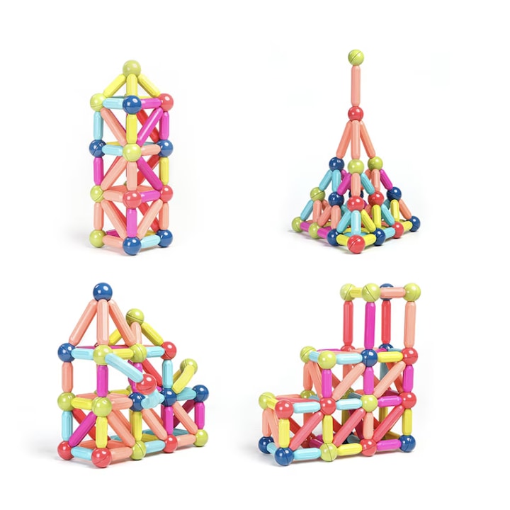 Set jucarii magnetice pentru constructie, Magnetic Sticks 3D, 100 piese, +3 ani