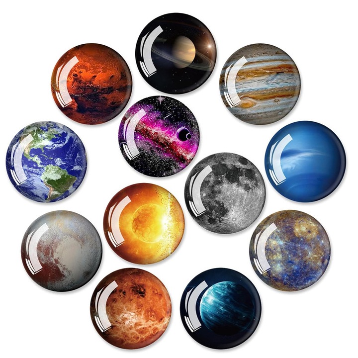 magnet frigider（set 12），WANDAVICTA®- material din sticla cristalina (diametru 3 cm), Magnet puternic, Potrivit pentru decorarea frigiderelor, expunerea fotografiilor, tablelor scolare etc