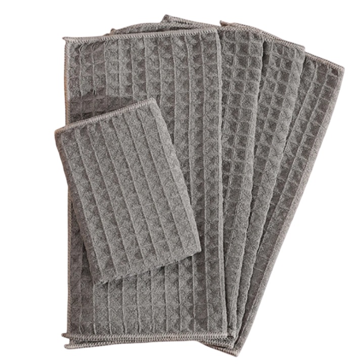 Set 5 lavete din microfibra, reutilizabile, Herum, Gri, 30 x 30 cm