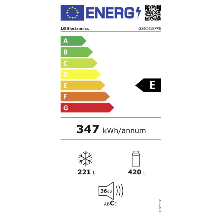 Combina frigorifica LG GSJC41EPPE, Total NoFrost, 179 cm latime, 641 l