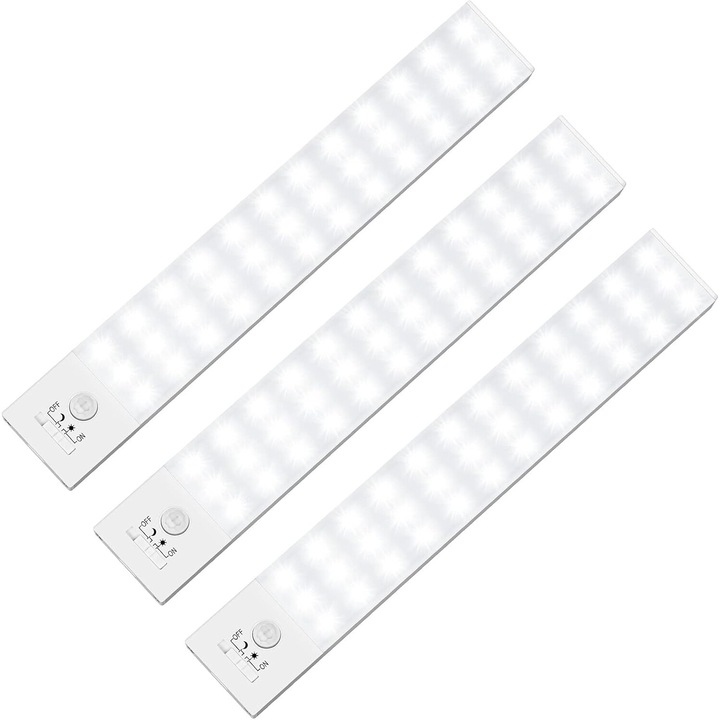 Lumina cu Senzor LED Tolare pentru Dulapuri, cu Magnet, Reincarcabile, 3000K, 0.2W, Set de 3, Lumina Alba Calda
