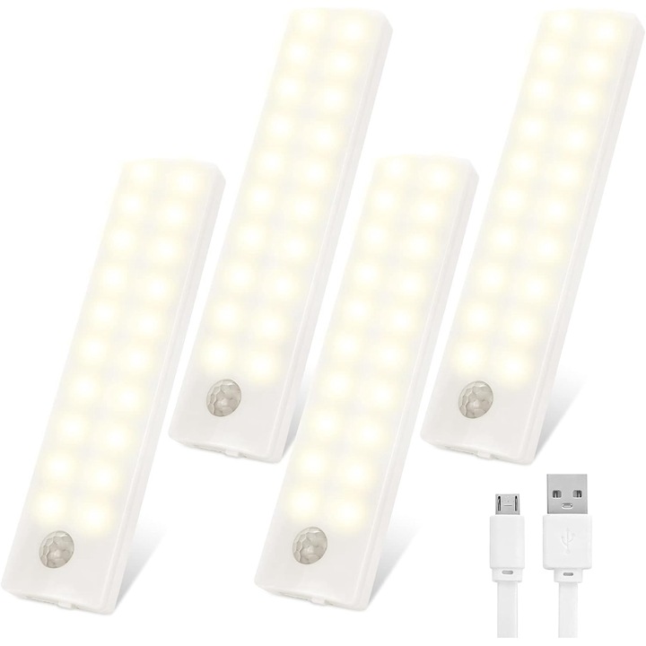 Lumina cu Senzor LED Tolare pentru Dulapuri, cu Magnet, Reincarcabile, Lumina Alba rece