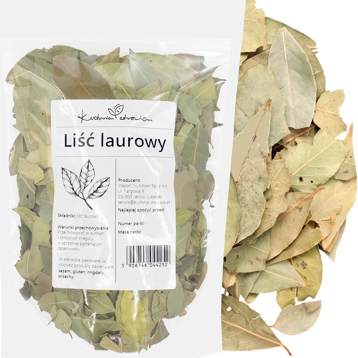 Frunza de dafin - Kuchnia Zdrowia - Frunze proaspete - Uscate delicat - Aromatice - Ambalaj ermetic cu fermoar: (200, grame)