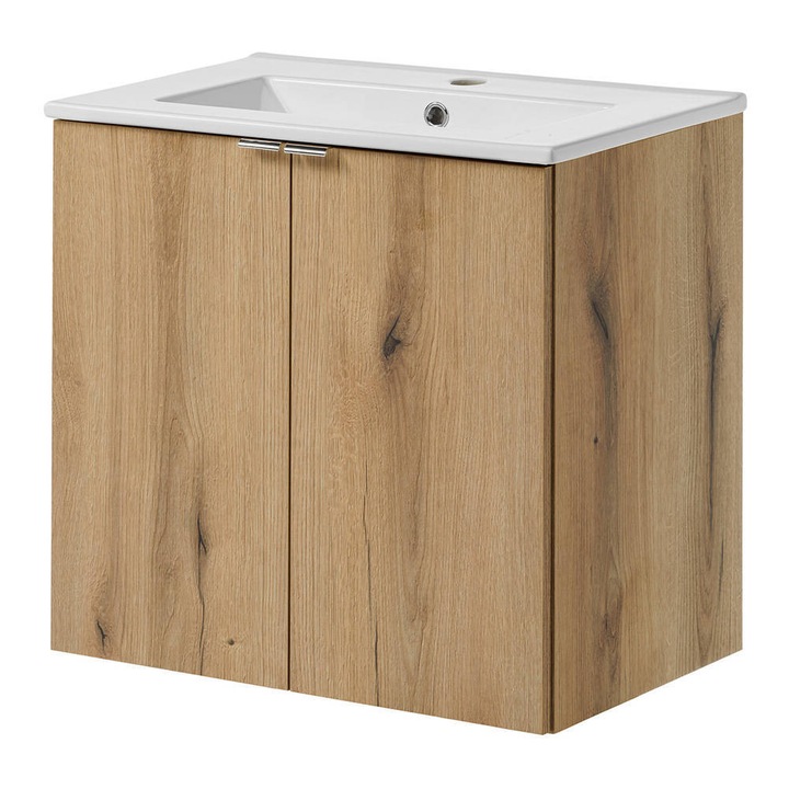 Set dulap baie cu lavoar, en.casa, 37 Newport, 60x57x39 cm, pal, mdf, efect stejar, montabil pe perete