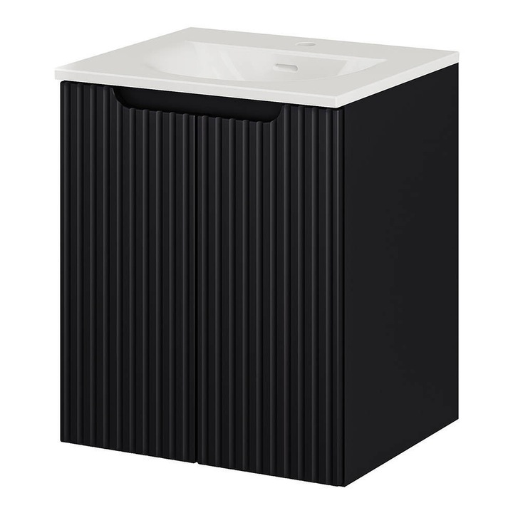 Set dulap baie cu lavoar, en.casa, 68 Newport, 50x57x39 cm, pal mdf, negru, montabil pe perete