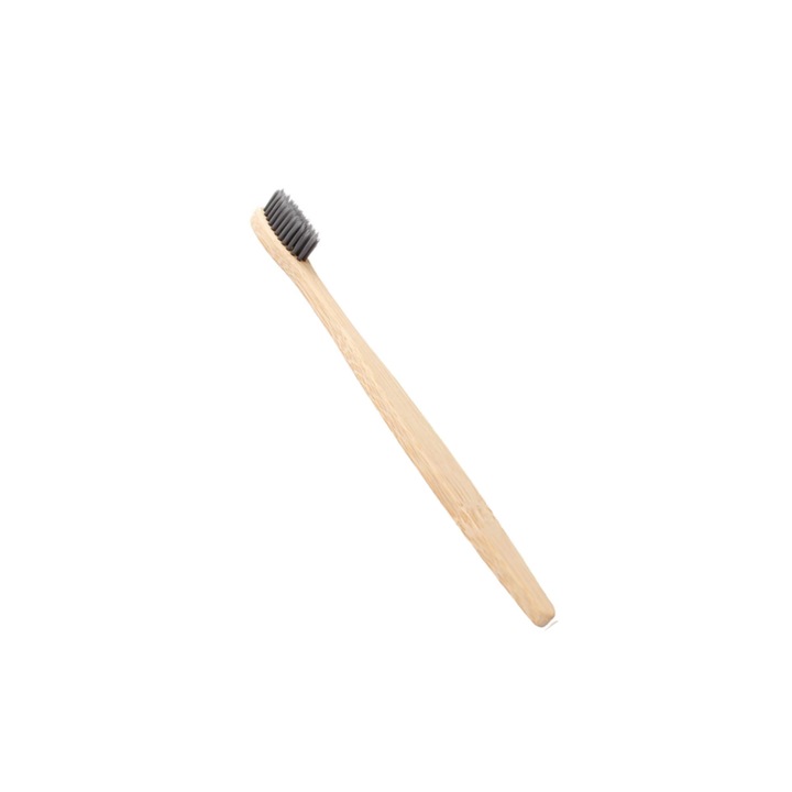 Fogkefe, bambuszból, puha sörtéjű, felnőtteknek, biológiailag lebomló, Uktunu, Fekete / természetes barna