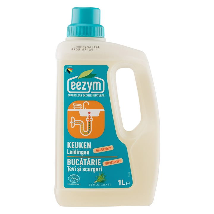 Solutie Bio-Enzimatica Intretinere Tevi si Scurgeri Bucatarie - Lemon Grass - 1L Eezym