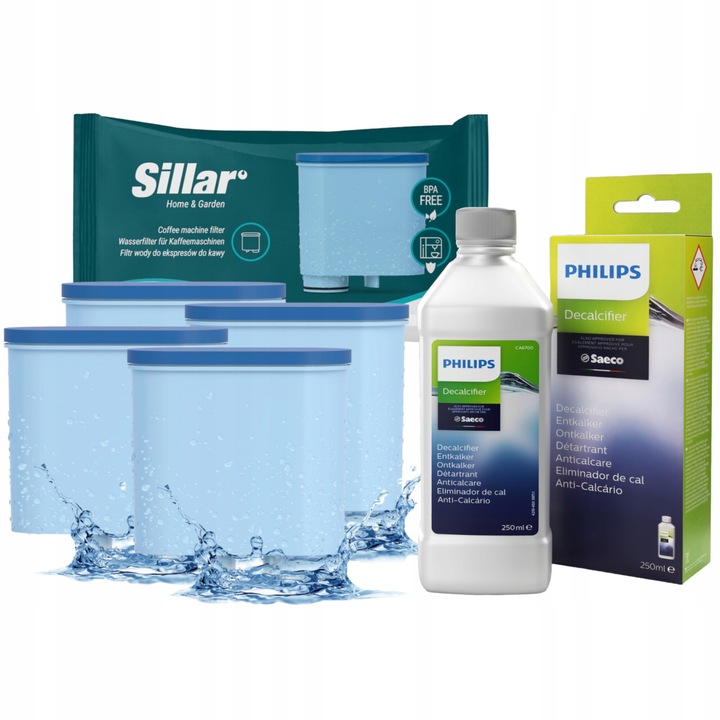 Filtru apa 6 buc, Sillar, + Detartrant lichid Philips Saeco Latte go CA6700 250ml