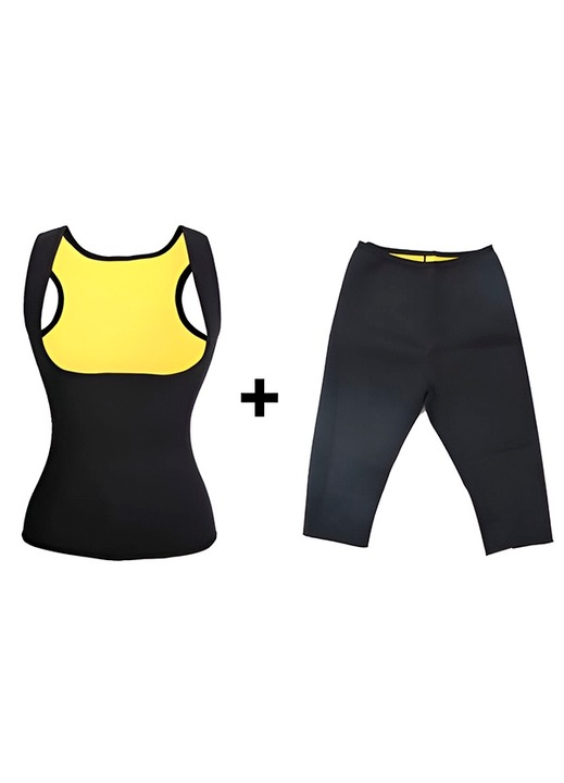 Set modelator, corset si pantaloni pentru slabit, absoarbe transpiratia, potrivit pentru activitati fizice si sportive - TERMOSHAPER, Negru