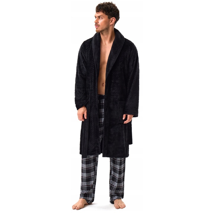 Halat de baie pentru barbati Henderson Hug, elegant, negru, marime XL