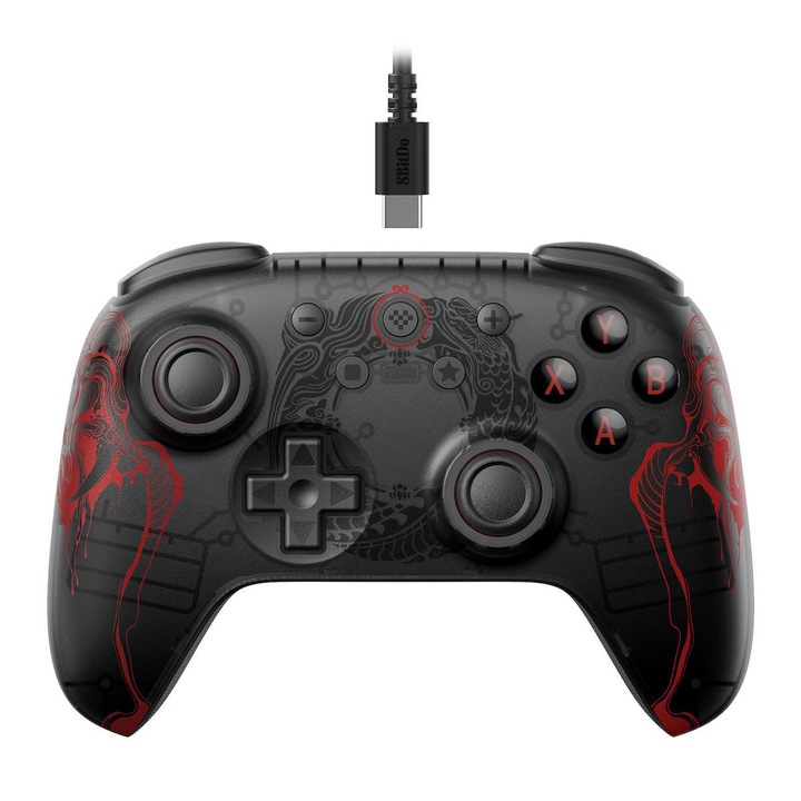8Bitdo játékvezérlő, vezetékes, fekete, kompatibilis PC-vel és Androiddal