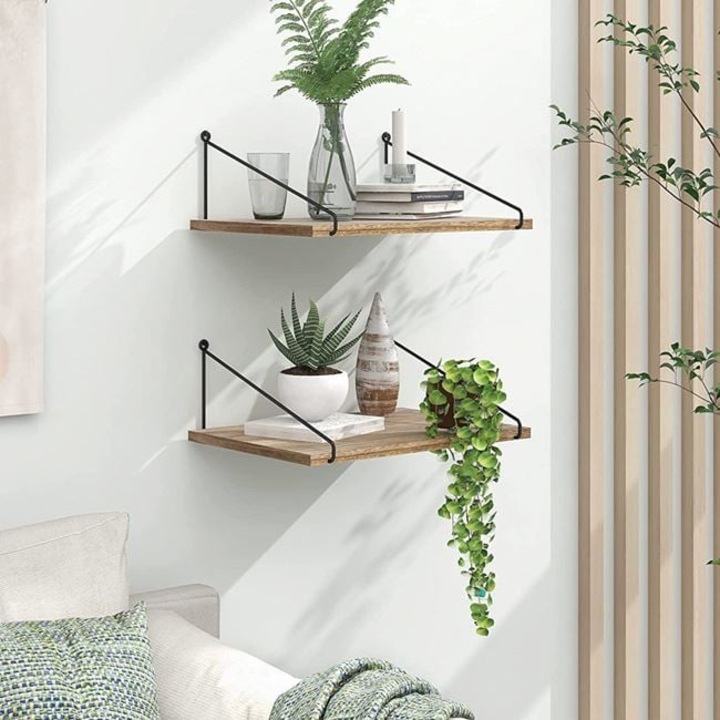 Set 2 Rafturi Decorative Suspendate, Generic, Metal/MDF, Design Modern, Ideal pentru Living sau Birou, 30x15cm