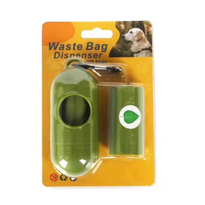 Set Dispenser Portabil In Forma De Capsula Super Trends® Cu 1 Rola 15 Pungi Biodegradabile OXO, Dispenser Pungi Biodegradabile Pentru Caini Si Pisici, Set Igiena Animale De Companie, Pungi Ecologice 23x33 Cm, Verde