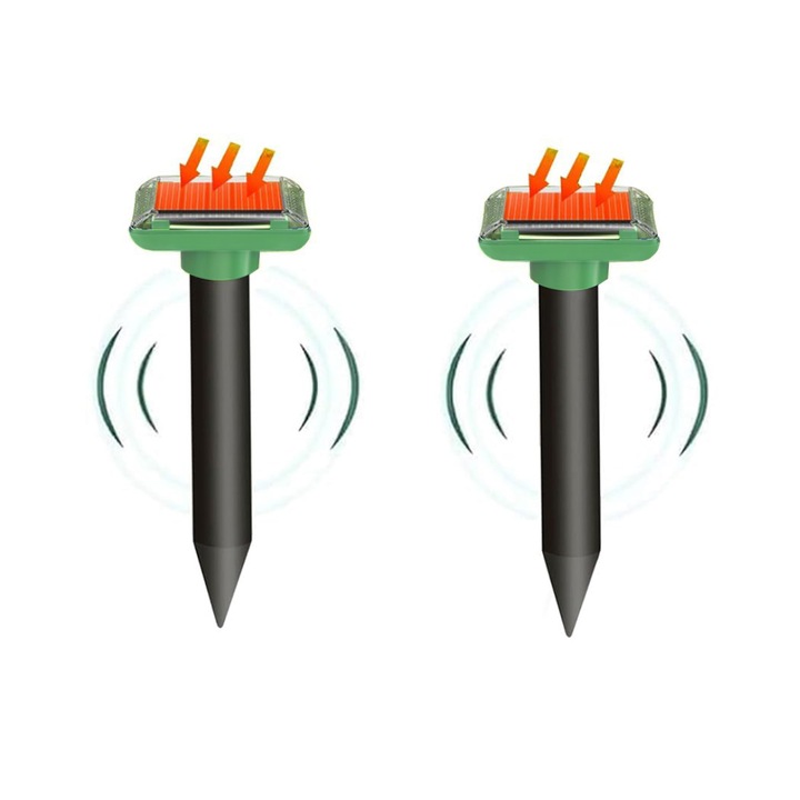 Vibrator mouse, pentru respingerea volbilor, set de 2, alimentat solar, negru, 6,7x22 cm