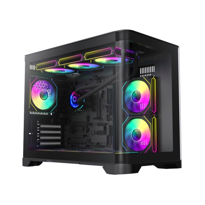 Carcasa Gamemax Hype-M Black, Cube tower, Fara sursa, ARGB, Negru