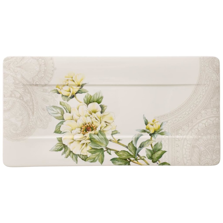 Villeroy&Boch tálalótál, Quinsai Garden kollekció, 44x23 cm, prémium porcelán, díszdoboz