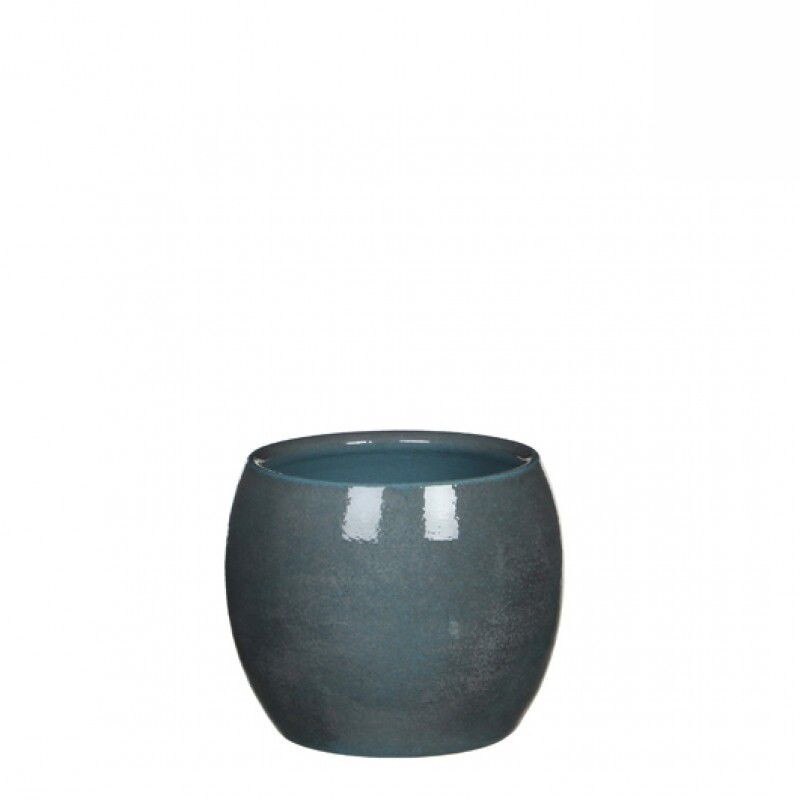 Masca ceramica Mica deco albastra Lester cu finisaj lucios pentru plante de interior cu diametrul de 16 cm