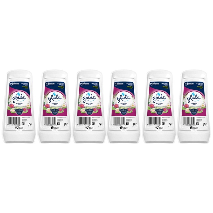 Set 6 x Glade Odorizant Camera Solid 150g Relaxing Zen, fresh aroma, parfum floral, persistenta indelungata, testat dermatologic, design elegant, ingrediente naturale, prietenos cu mediul, eficacitate maxima, continut generos, elimina mirosuri neplacute