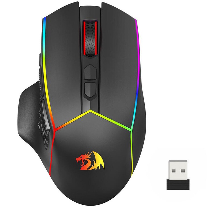 Mouse gaming Redragon Axe Pro, bluetooth, wireless, cu fir, iluminare RGB, Negru