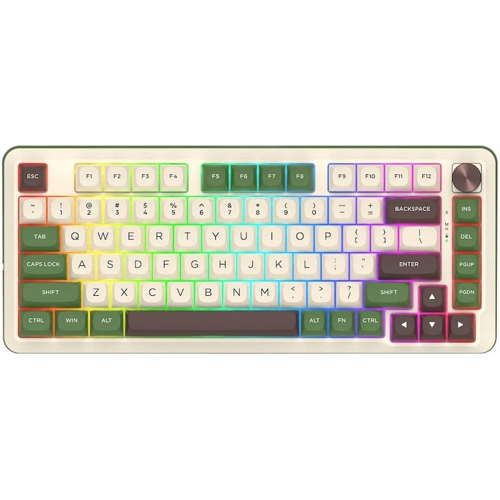 Tastatura gaming mecanica Redragon Cyrus Pro, bluetooth, cu fir, wireless, iluminare RGB, Alb/Verde
