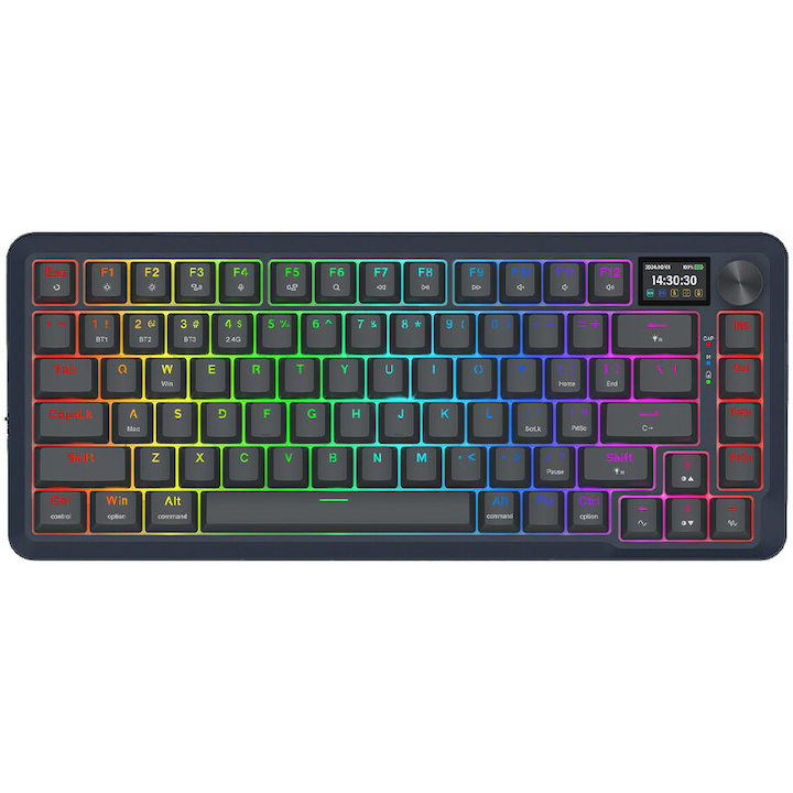 Tastatura gaming mecanica Redragon Flekact Pro, bluetooth, cu fir, wireless, iluminare RGB, Negru