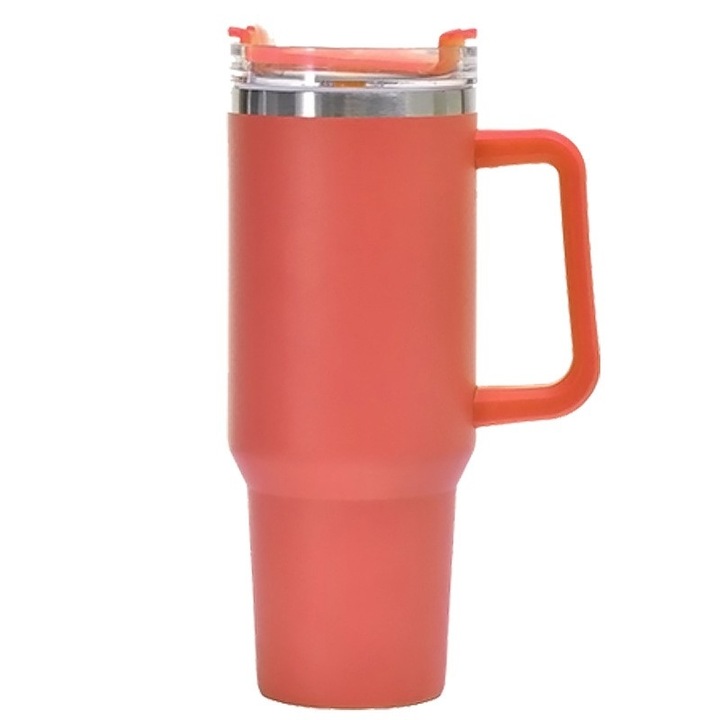 Cana termos din plastic, pentru bauturi calde sau reci, cu maner, 9.9x9.9x27 cm, portocaliu