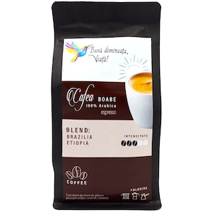 Cafea boabe 100% arabica (Blend: Brazilia/Etiopia) "Buna Dimineata!", 500g, Viata Ca Un Curcubeu