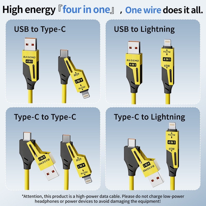Cablu De Incarcare 4 In 1 Basemo Tip C Lightning Pentru Telefoane cablu-de-incarcare-4-in-1-basemo-tip-c-lightning-pentru-telefoane
