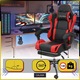 Игрален стол Galaxia Pro от екологична кожа, регулируема ергономична лумбална опора, регулируема възглавница за глава, сгъваема на 165° облегалка, до 140 кг - черно и червено