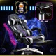 Геймърски стол GALAXIA® Pro от екологична кожа, регулируема ергономична лумбална опора, регулируема възглавница за облегалка за глава, сгъваема на 165° облегалка, до 140 кг - черно бяло