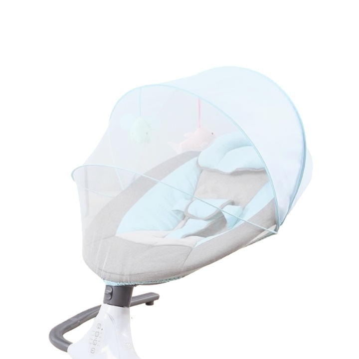 Leagan electric pentru bebelusi, cu plasa de siguranta, Muzica prin Bluetooth si jucarii suspendate, Alimentare duala,4 trepte de viteza, ALBASTRU