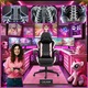 Геймърски стол Galaxia® Pink Edition, изработен от екологична кожа, регулируема ергономична лумбална опора, регулируема възглавница за глава, сгъваема на 165° облегалка, опора за крака, до 140 кг - розово-черно